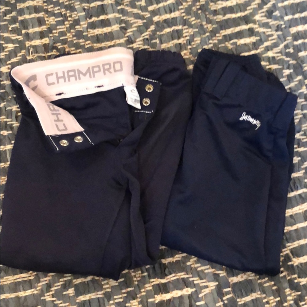Two pairs of girls large navy blue softball pants